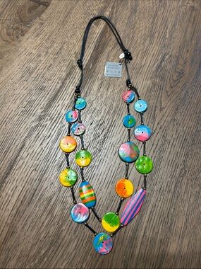 Colorful Multi-Bead Statement Necklace - Green, Blue, Pink, Yellow